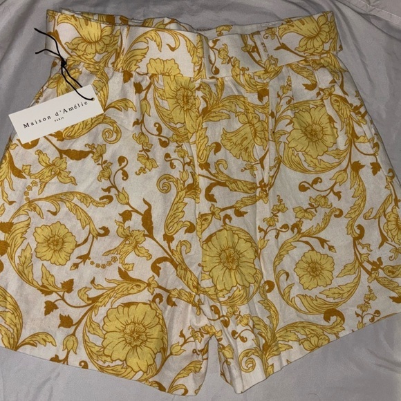 🔥NEW🔥 Maison D’Amélie Paris Designer High Waist Linen Paisley Belt Short size 6 - Picture 7 of 8